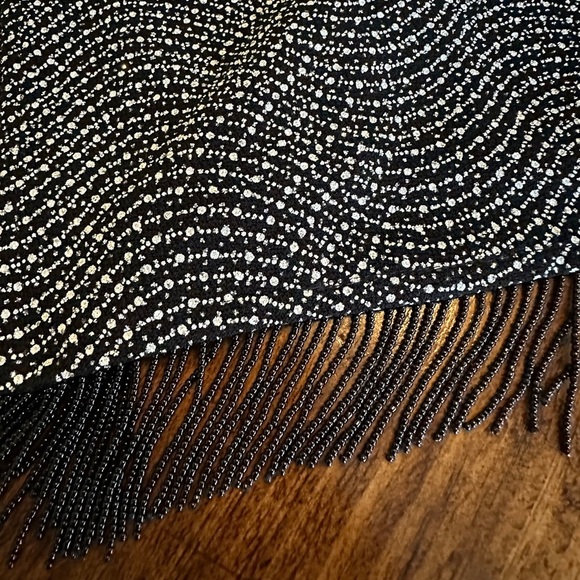 Cache | Vintage Sparkly Halter Top Cocktail Dress with Beaded Fringe, Size 2 - Picture 3 of 8